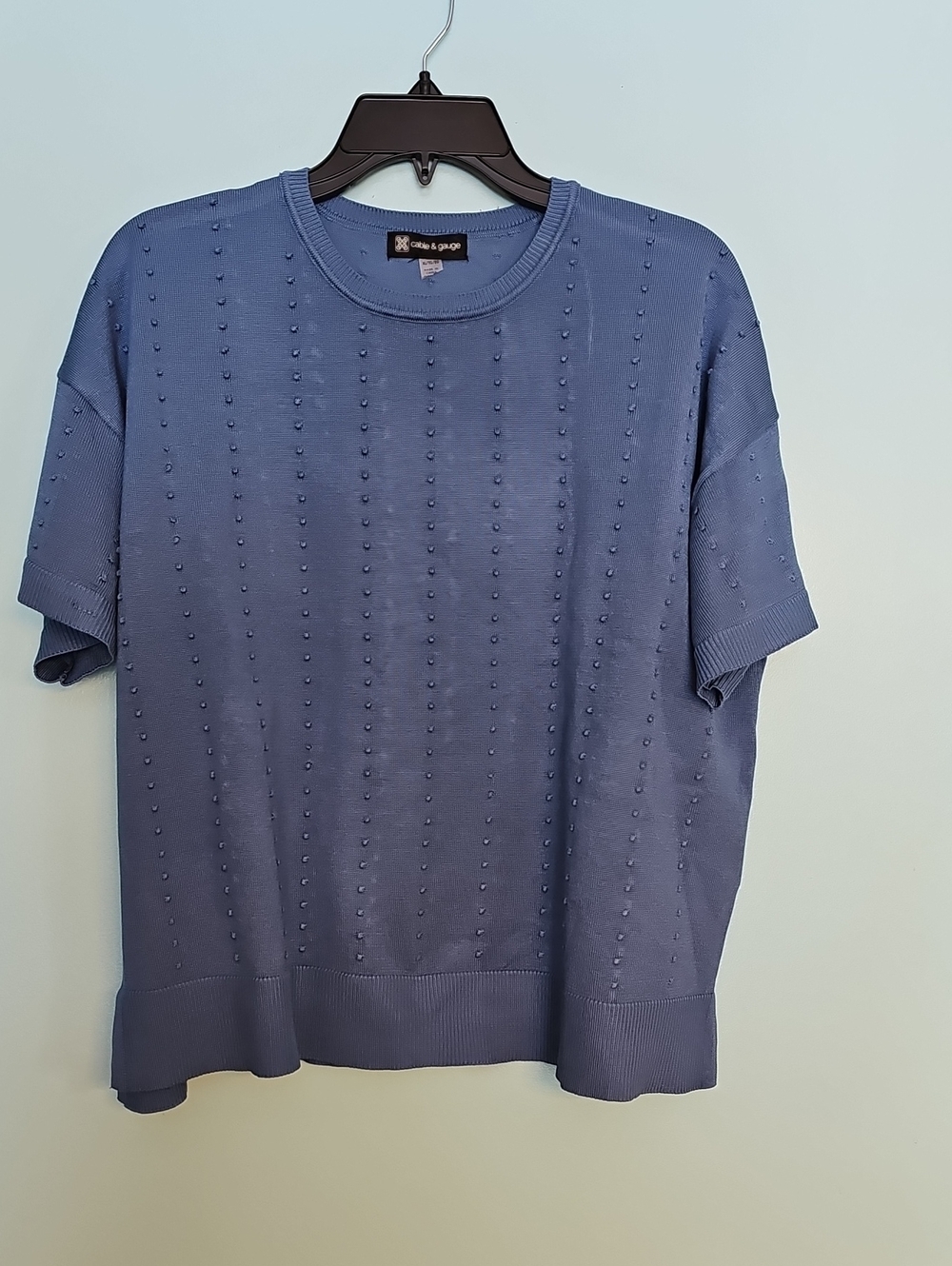 Cable & Gauge Short-Sleeve Dot-Texture Top - Blue